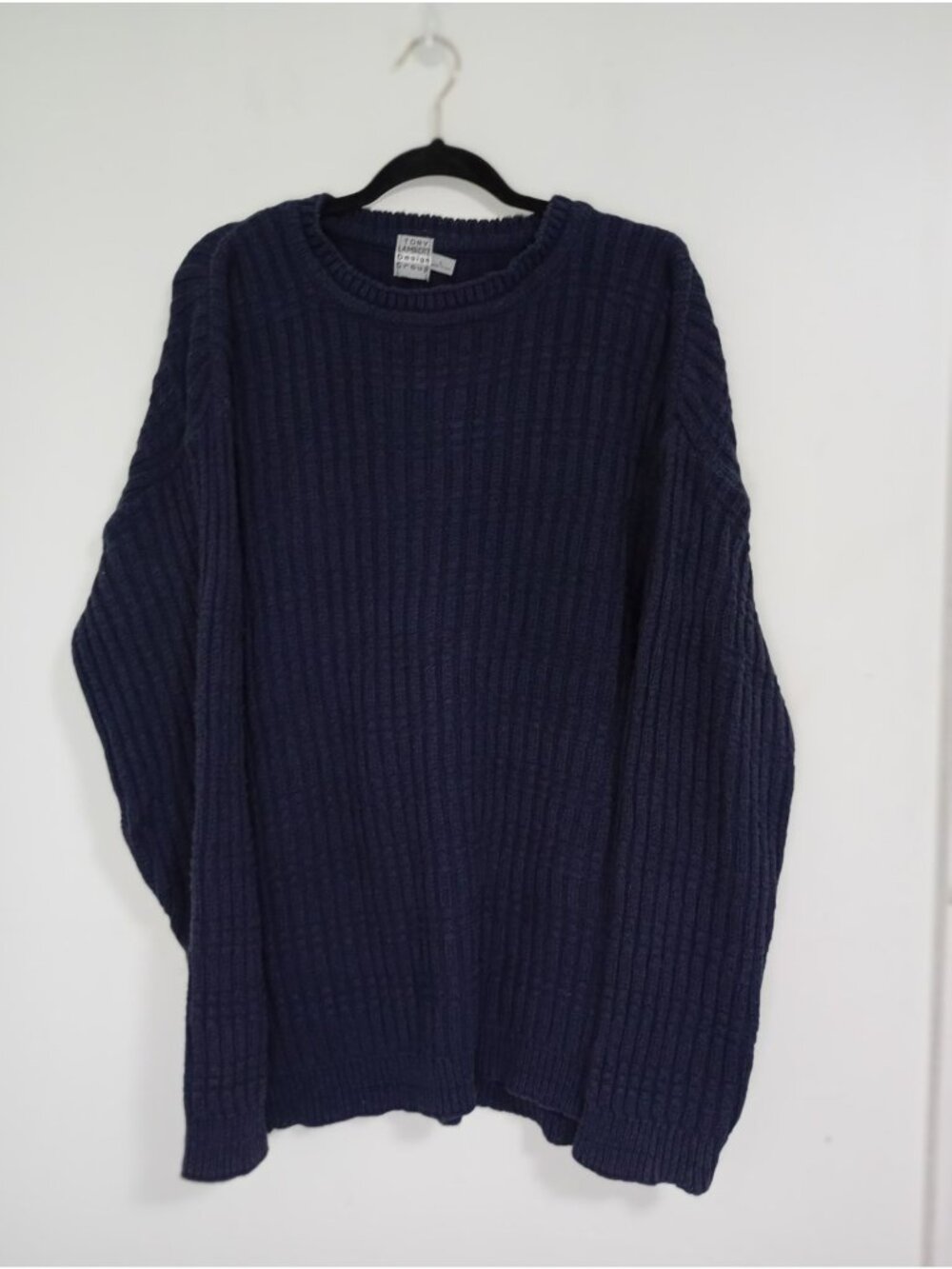 Tony Lambert Design Group Sweater L Ribbed Knit Navy Blue 100% Cotton Mens